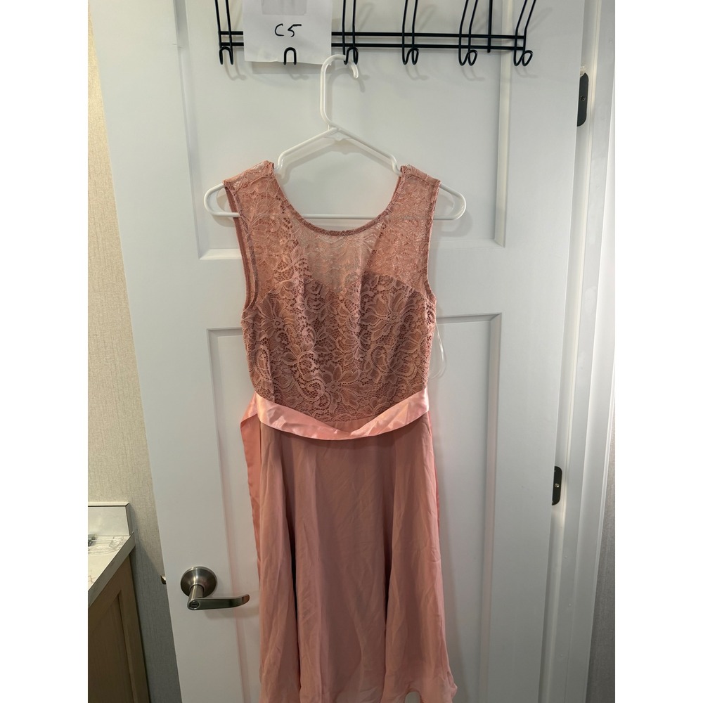 Sleeveless Lace Bodice Chiffon‎ Skirt Cocktail Dress Pink Small